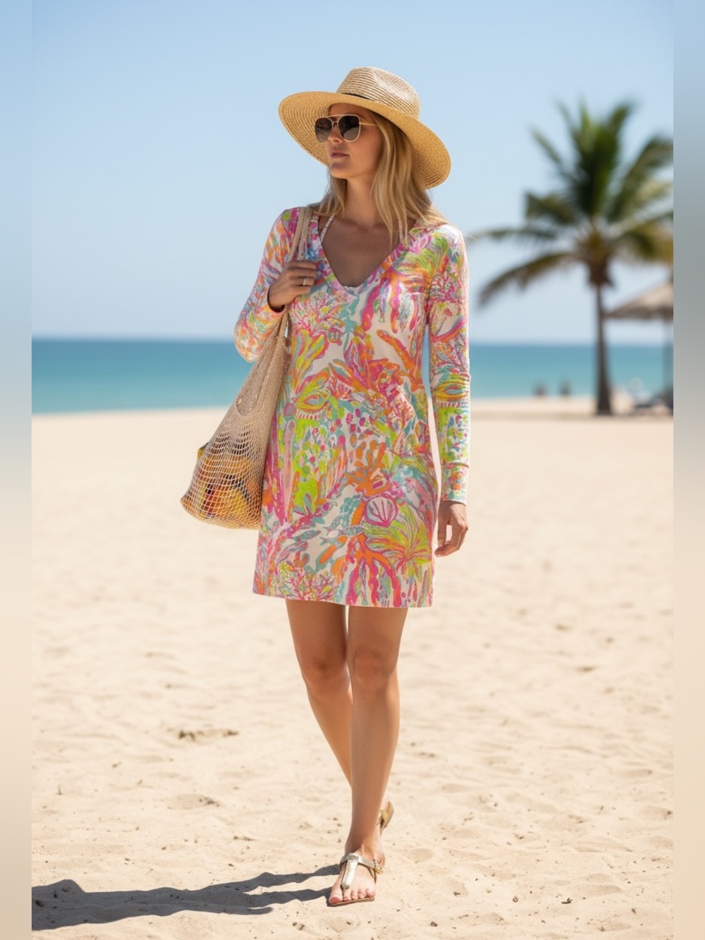 Lilly Pulitzer "Christie" V-Neck T-Shirt Dress in "Scuba to Cuba" Size Small